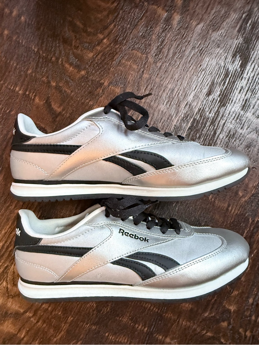 Reebok Women’s Silver and Black Low-Profile Sneakers